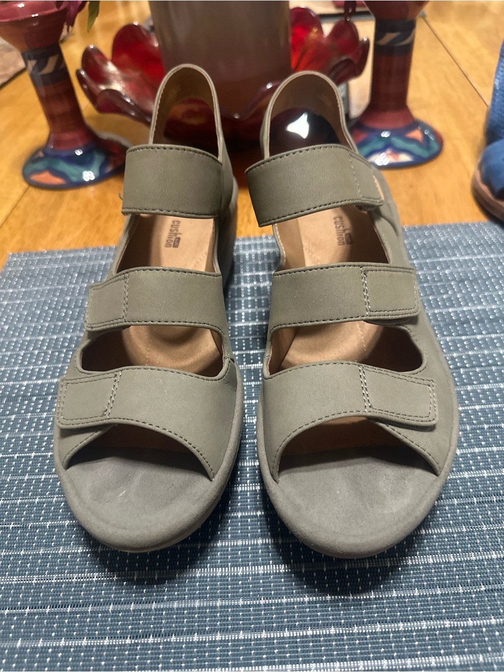 Clarks Olive Green Triple-Strap Comfort Sandals